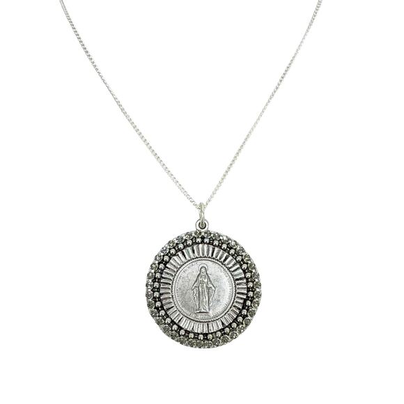VIRGINS SAINTS & ANGELS VSA Disco Virgin Charm Necklace Silver & Black Diamond - Picture 1 of 8